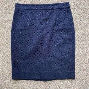 Navy embroidered floral pencil skirt
